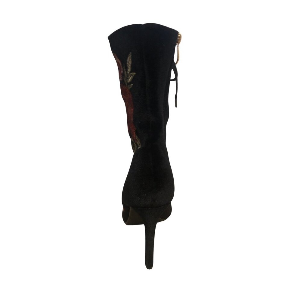 Velvet Stiletto Victorian Lace up Whimsigoth Witchy Boho Boots Pink Flower Roses - Picture 9 of 13